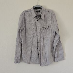 Eighty Eight Platinum Gray Striped Botton Up Size XXL